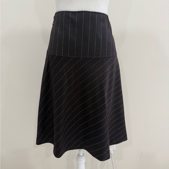 Theory Wool blend High West Dark Brown Striped Skirt Size 12 - Picture 1 of 6